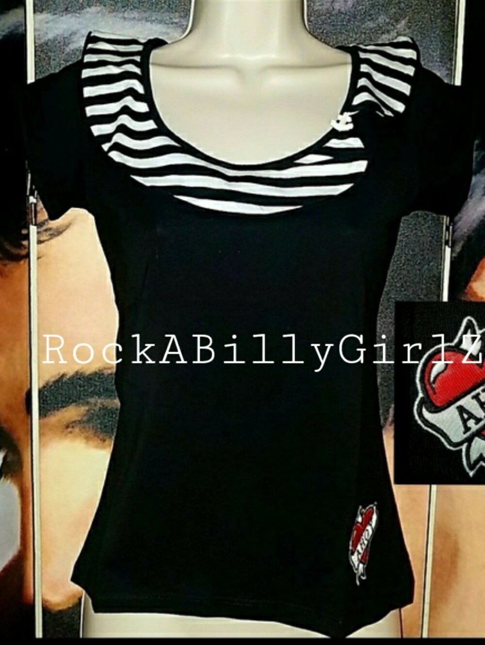 Too Fast Buttercup Ahoy Top Embroidered Red Heart & Stripe Collar w Anchor Charm